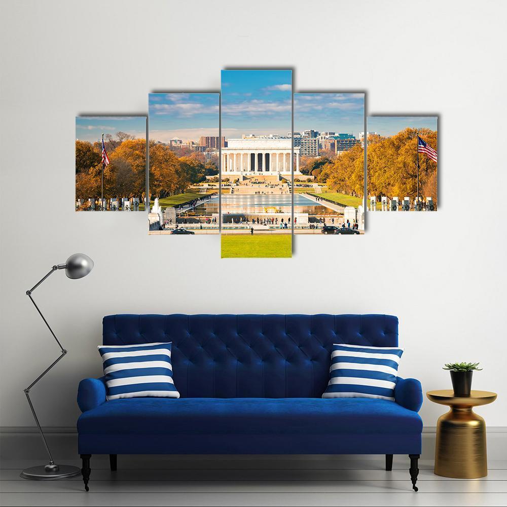 Lincoln Memorial & Pool Canvas Wall Art-5 Star-Gallery Wrap-62" x 32"-Tiaracle