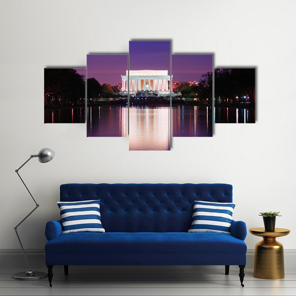 Lincoln Memorial At Sunset Canvas Wall Art-5 Star-Gallery Wrap-62" x 32"-Tiaracle