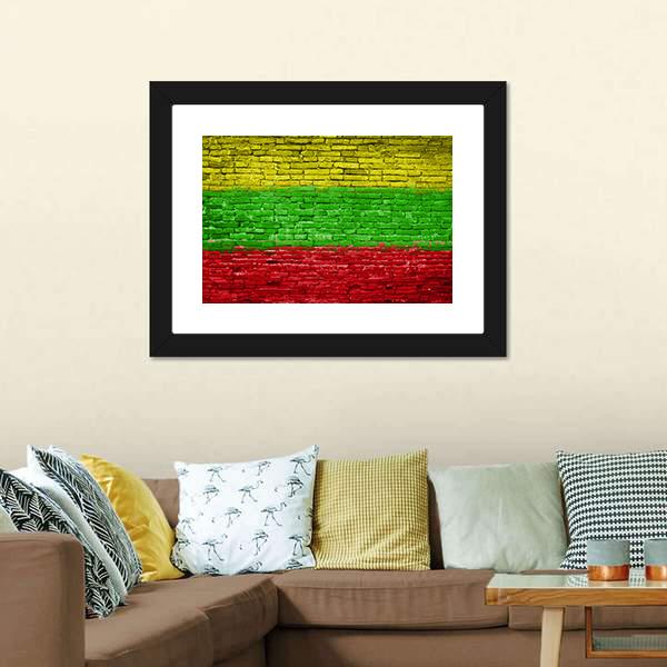 Lithuania Flag On Brick Wall Canvas Wall Art-5 Horizontal-Gallery Wrap-22" x 12"-Tiaracle