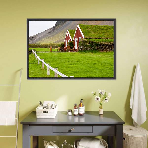 Little Houses In Iceland Canvas Wall Art-1 Piece-Floating Frame-24" x 16"-Tiaracle