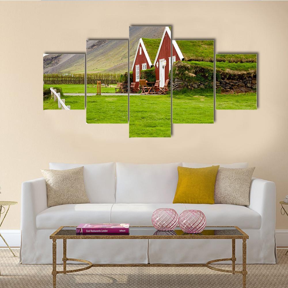Little Houses In Iceland Canvas Wall Art-5 Star-Gallery Wrap-62" x 32"-Tiaracle