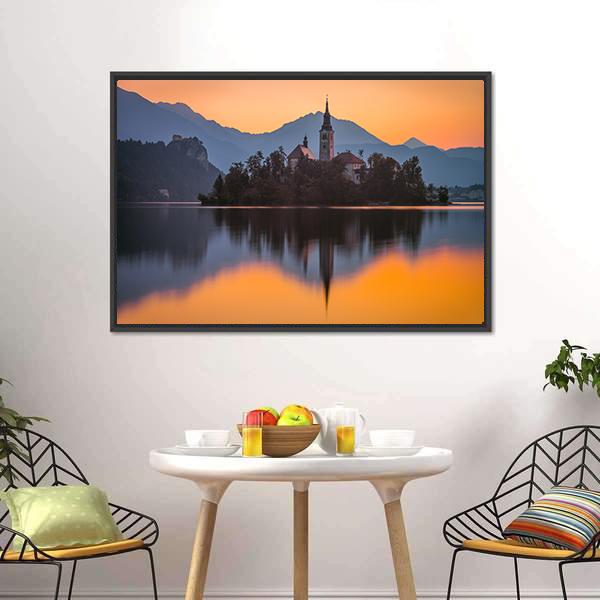 Little Island With Catholic Church Canvas Wall Art-3 Horizontal-Gallery Wrap-25" x 16"-Tiaracle