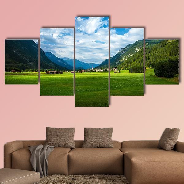 Little Village In Mountains Austria Canvas Wall Art-5 Star-Gallery Wrap-62" x 32"-Tiaracle