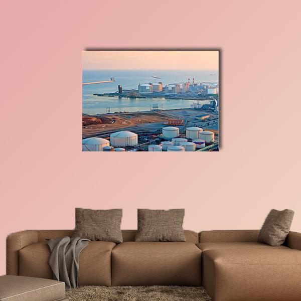 LNG Tanks At Port Of Barcelona Canvas Wall Art-1 Piece-Gallery Wrap-48" x 32"-Tiaracle