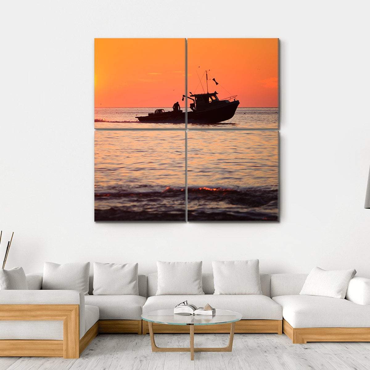 Lobster Fishing Boat Canvas Wall Art-4 Square-Gallery Wrap-17" x 17"-Tiaracle