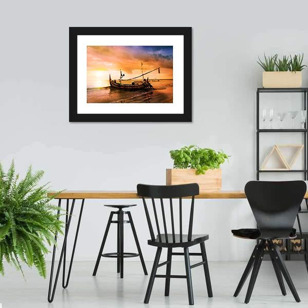 Local Boat On Beach Canvas Wall Art-3 Horizontal-Gallery Wrap-25" x 16"-Tiaracle