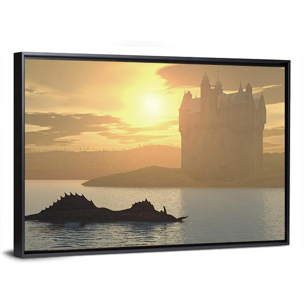 Loch Ness Monster & Castle Canvas Wall Art-3 Horizontal-Gallery Wrap-25" x 16"-Tiaracle