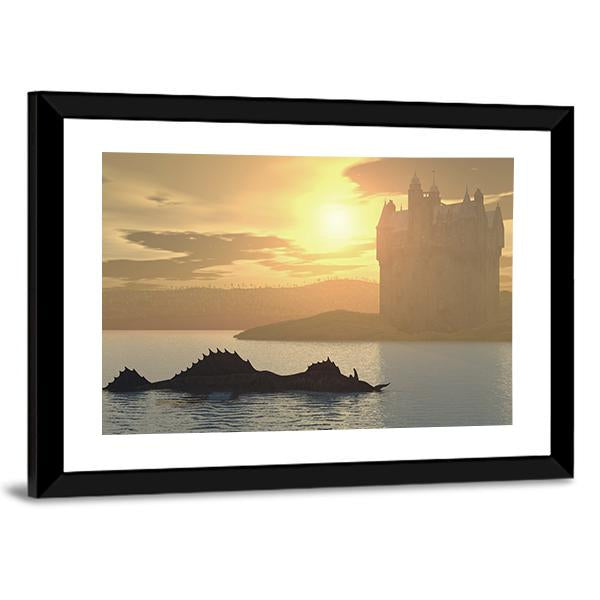 Loch Ness Monster & Castle Canvas Wall Art-3 Horizontal-Gallery Wrap-25" x 16"-Tiaracle