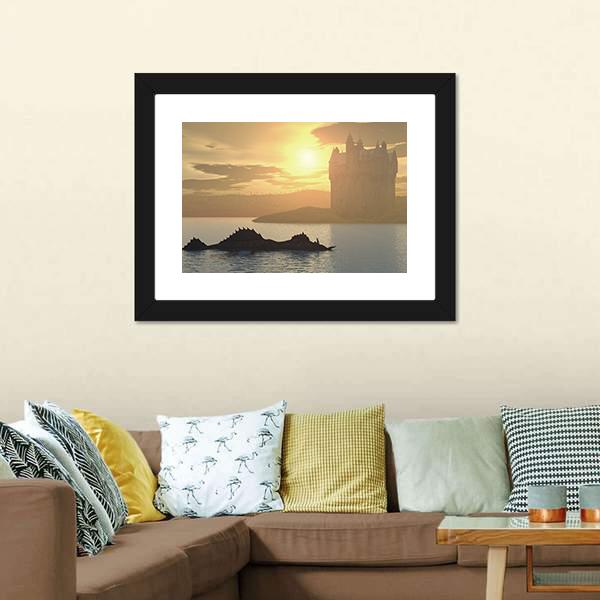 Loch Ness Monster & Castle Canvas Wall Art-3 Horizontal-Gallery Wrap-25" x 16"-Tiaracle