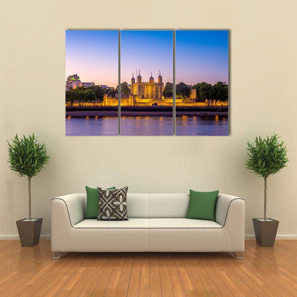 Tower Of London At Night Canvas Wall Art-3 Horizontal-Gallery Wrap-37" x 24"-Tiaracle