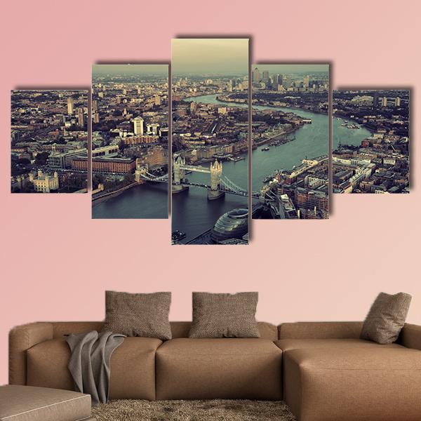 Thames River Aerial View Canvas Wall Art-5 Star-Gallery Wrap-62" x 32"-Tiaracle