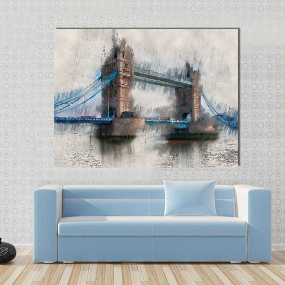 Artistic London Tower Bridge Canvas Wall Art-1 Piece-Gallery Wrap-48" x 32"-Tiaracle
