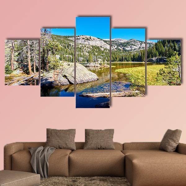 Lone Pine Lake With Rocks Canvas Wall Art-5 Star-Gallery Wrap-62" x 32"-Tiaracle