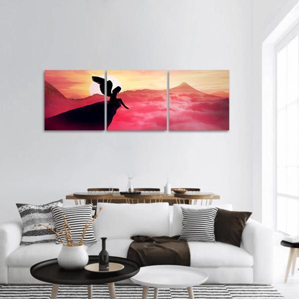 Angel On A Cliff Panoramic Canvas Wall Art-3 Piece-25" x 08"-Tiaracle