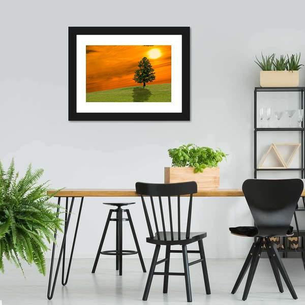 Lonely Tree On Field Canvas Wall Art-5 Horizontal-Gallery Wrap-22" x 12"-Tiaracle