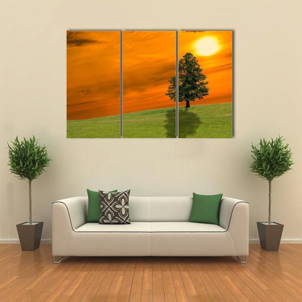 Lonely Tree On Field Canvas Wall Art-3 Horizontal-Gallery Wrap-37" x 24"-Tiaracle