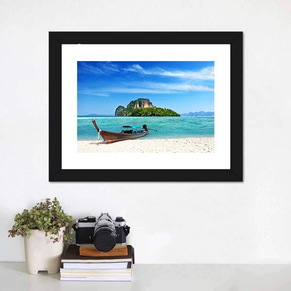 Long Boat On Poda Island Panoramic Canvas Wall Art-1 Piece-36" x 12"-Tiaracle