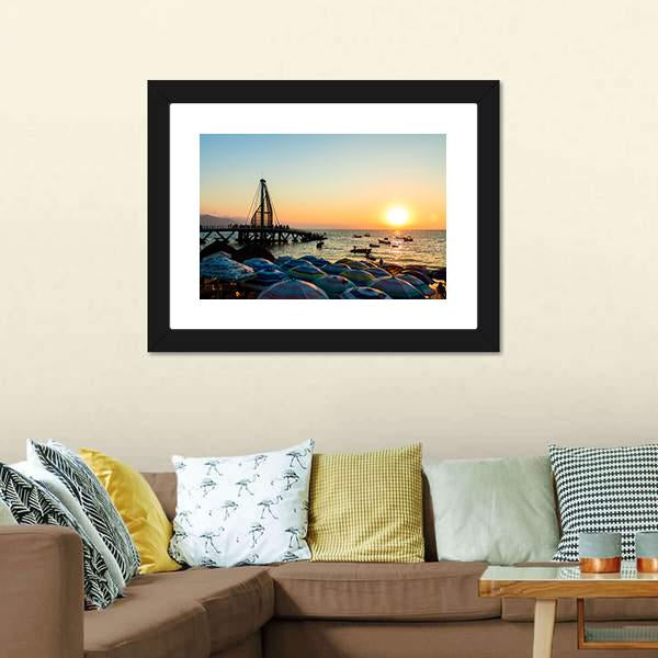 Los Muertos Pier Mexico Panoramic Canvas Wall Art-1 Piece-36" x 12"-Tiaracle