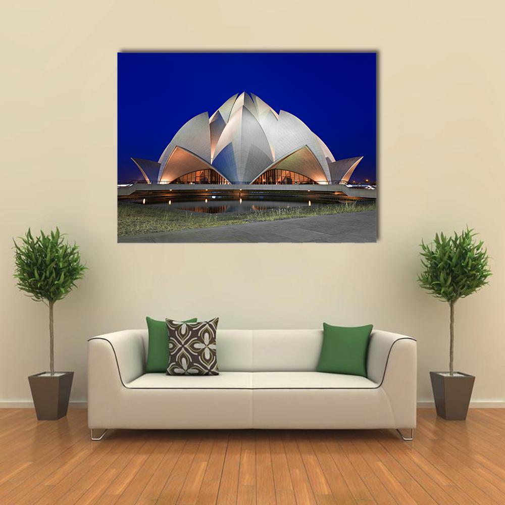 Lotus Temple At Evening Canvas Wall Art-1 Piece-Gallery Wrap-48" x 32"-Tiaracle