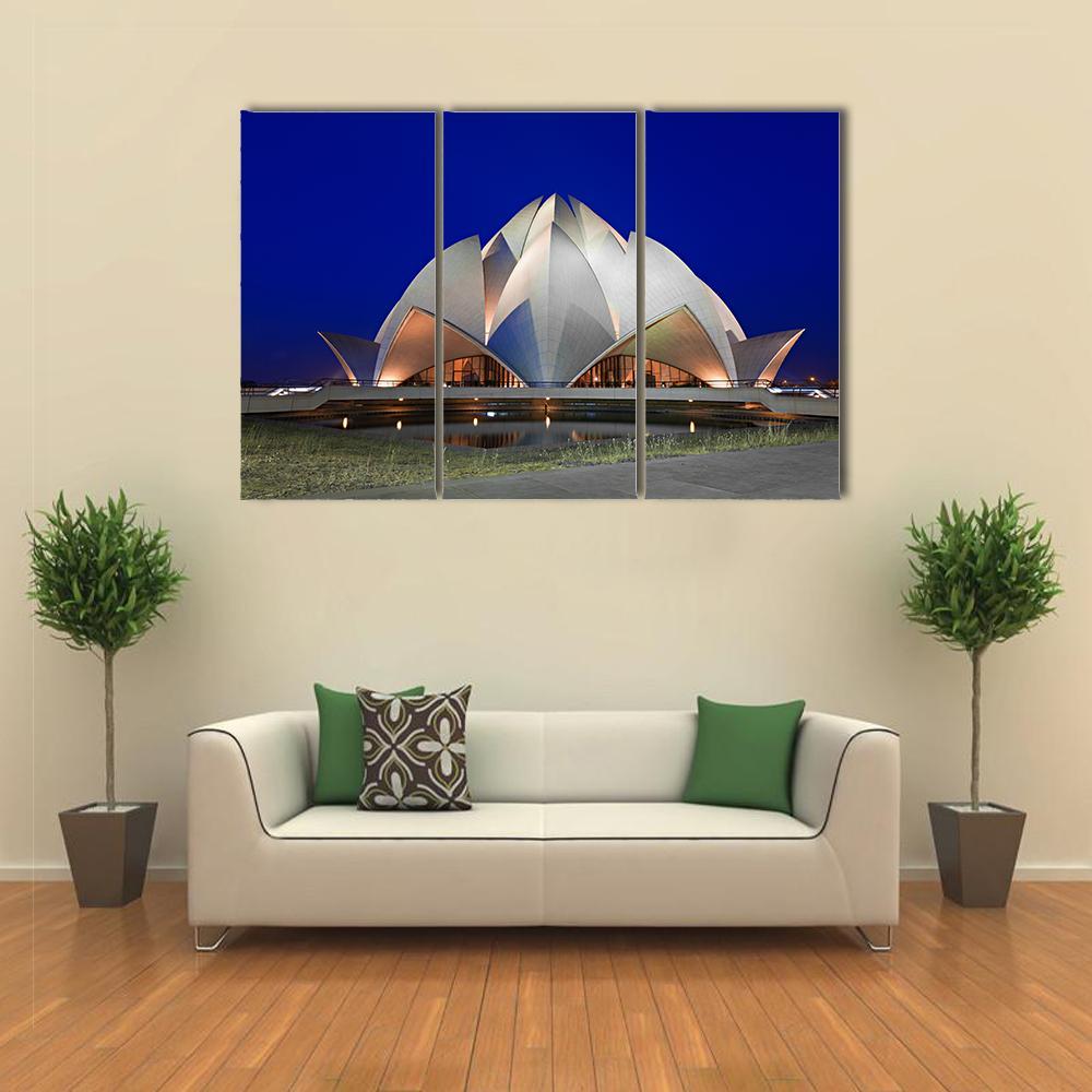 Lotus Temple At Evening Canvas Wall Art-3 Horizontal-Gallery Wrap-37" x 24"-Tiaracle