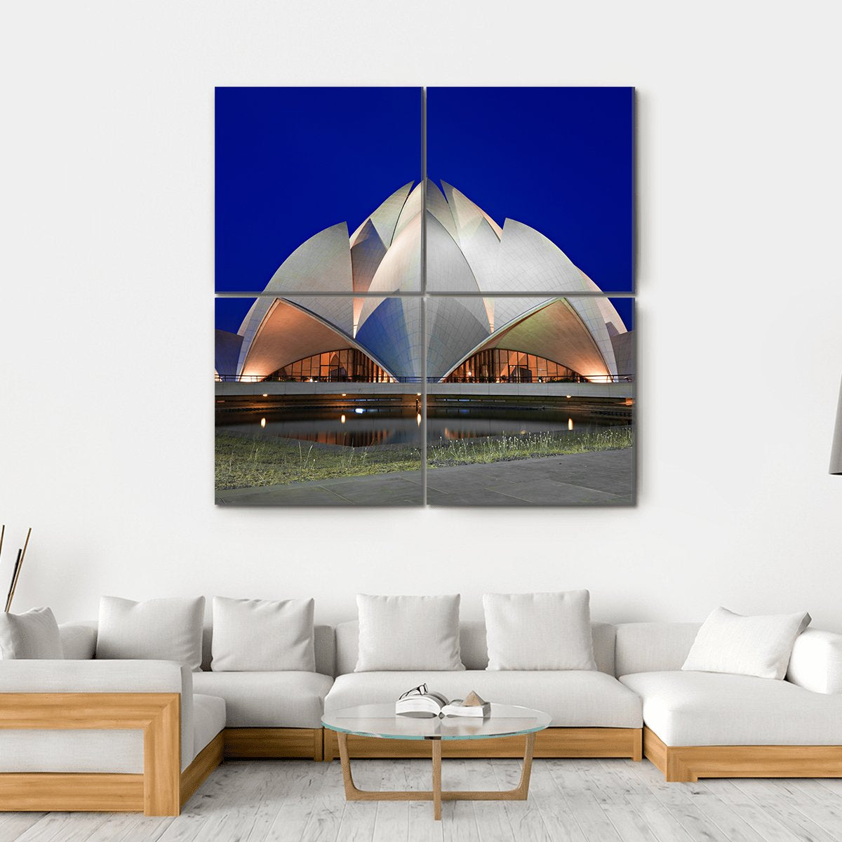 Lotus Temple At Evening Canvas Wall Art-4 Square-Gallery Wrap-17" x 17"-Tiaracle