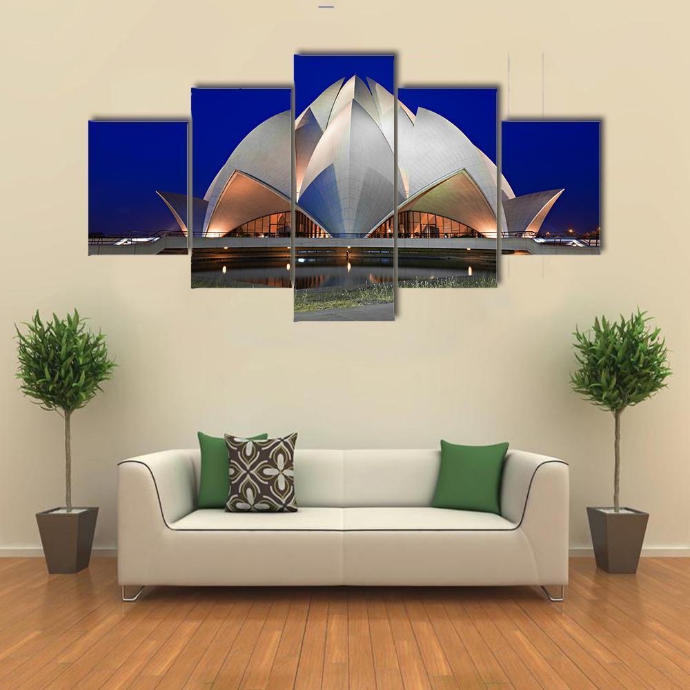Lotus Temple At Evening Canvas Wall Art-5 Star-Gallery Wrap-62" x 32"-Tiaracle