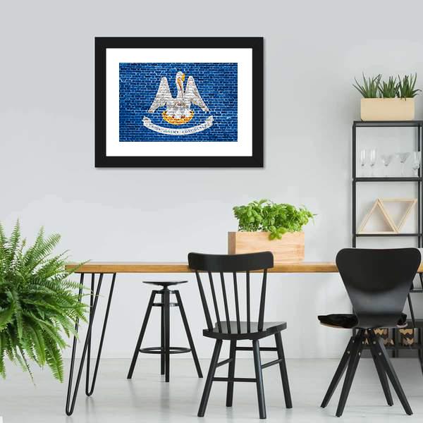 Louisiana Flag On Brick Wall Canvas Wall Art-3 Horizontal-Gallery Wrap-25" x 16"-Tiaracle