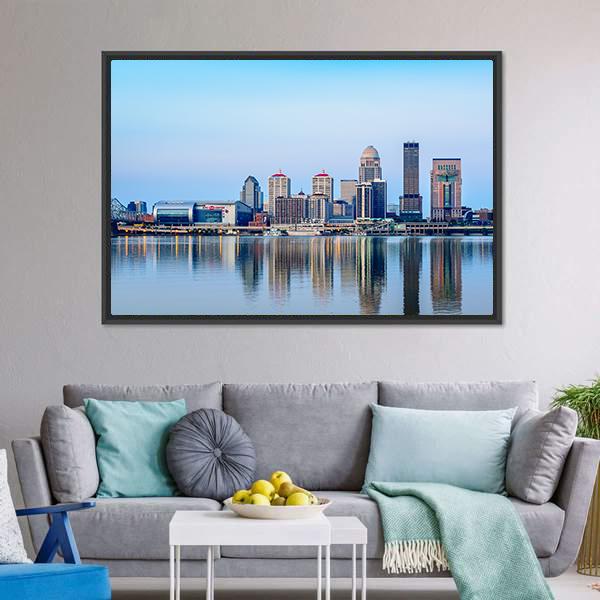 Louisville Skyline At Sunrise Canvas Wall Art-3 Horizontal-Gallery Wrap-25" x 16"-Tiaracle