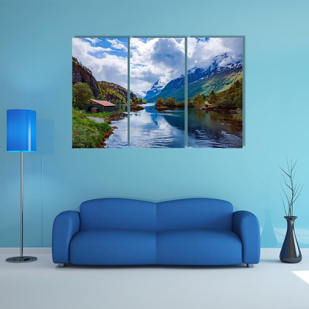 Lovatnet Lake Norway Canvas Wall Art-3 Horizontal-Gallery Wrap-37" x 24"-Tiaracle