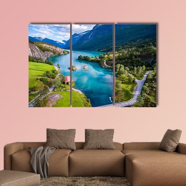 Lake Lovatnet Norway Canvas Wall Art-3 Horizontal-Gallery Wrap-37" x 24"-Tiaracle