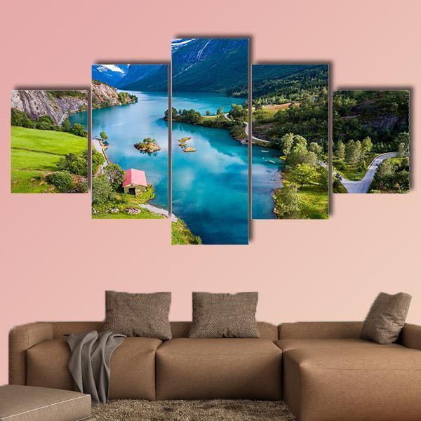 Lake Lovatnet Norway Canvas Wall Art-5 Star-Gallery Wrap-62" x 32"-Tiaracle