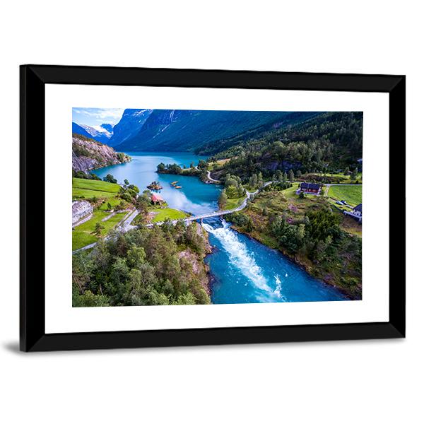 Lovatnet Lake In Norway Vertical Canvas Wall Art-3 Vertical-Gallery Wrap-12" x 25"-Tiaracle