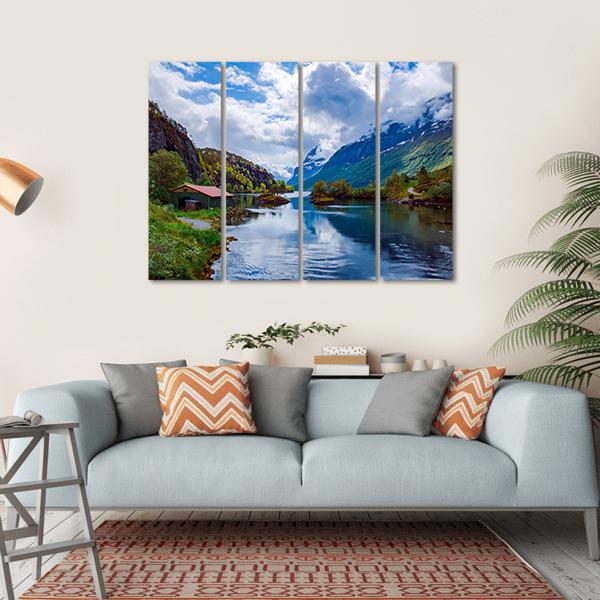 Lovatnet Lake Norway Canvas Wall Art-4 Horizontal-Gallery Wrap-34" x 24"-Tiaracle