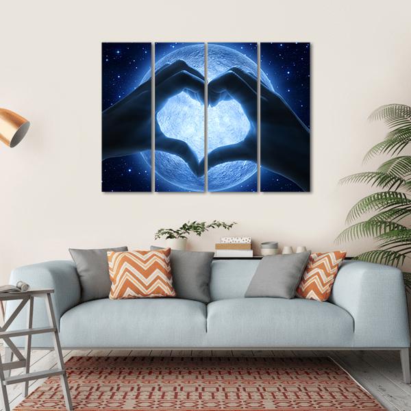 Hands Heart & Moon Canvas Wall Art-4 Horizontal-Gallery Wrap-34" x 24"-Tiaracle