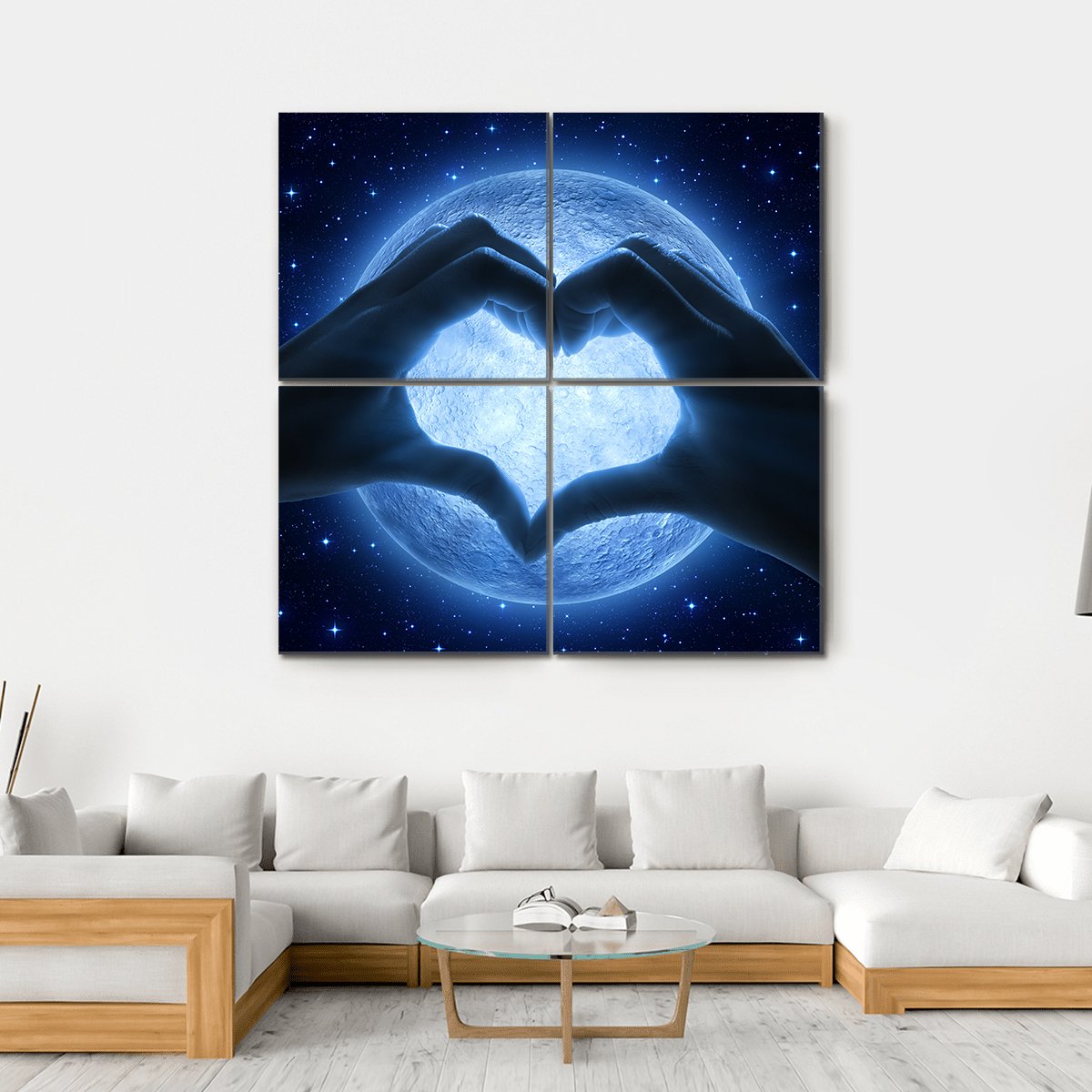 Hands Heart & Moon Canvas Wall Art-4 Square-Gallery Wrap-17" x 17"-Tiaracle