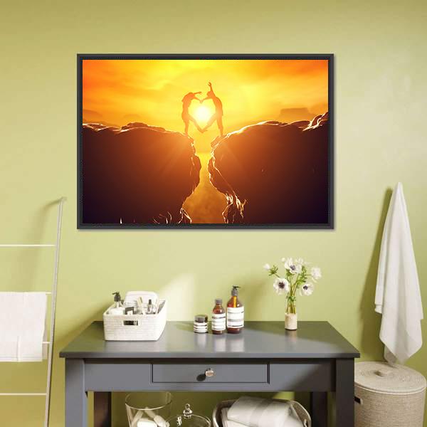 Love Couple In Rocky Mountains Canvas Wall Art-1 Piece-Floating Frame-36" x 24"-Tiaracle