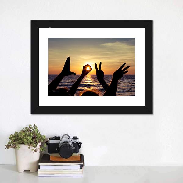 Love Sign Language At The Sunset Panoramic Canvas Wall Art-1 Piece-36" x 12"-Tiaracle
