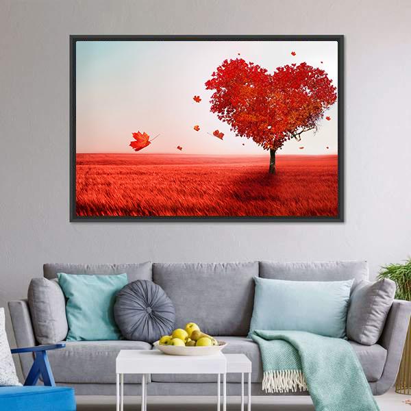 Love Tree In Autumn Canvas Wall Art-5 Horizontal-Gallery Wrap-22" x 12"-Tiaracle