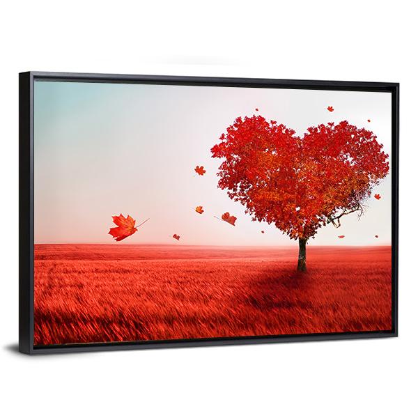 Love Tree In Autumn Canvas Wall Art-5 Horizontal-Gallery Wrap-22" x 12"-Tiaracle