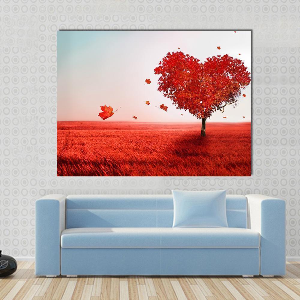 Love Tree In Autumn Canvas Wall Art-1 Piece-Gallery Wrap-36" x 24"-Tiaracle