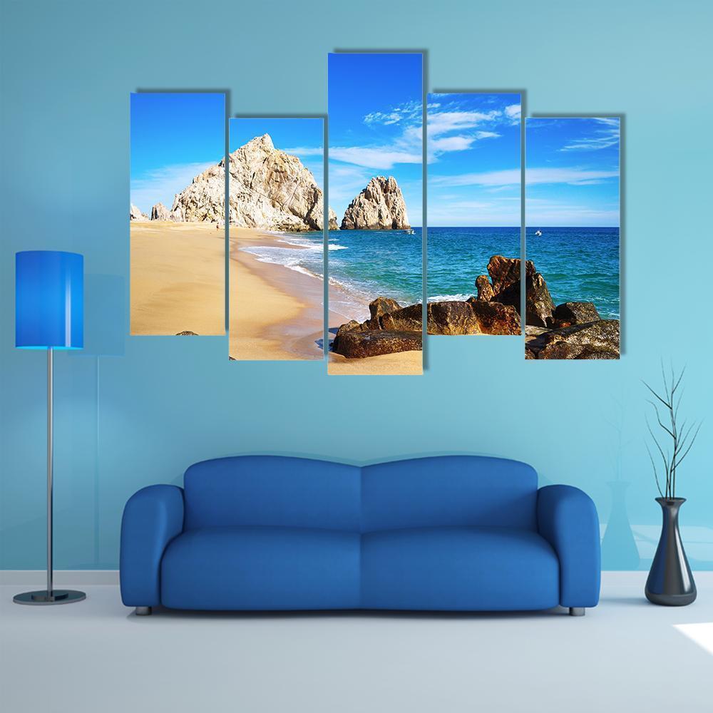 Lovers Beach Mexico Canvas Wall Art-5 Pop-Gallery Wrap-47" x 32"-Tiaracle