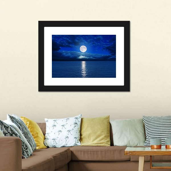 Low Moon Over River Vertical Canvas Wall Art-3 Vertical-Gallery Wrap-12" x 25"-Tiaracle