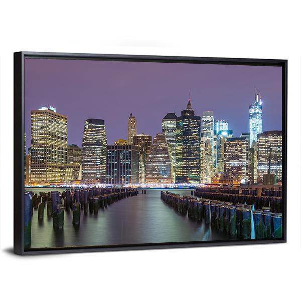 Lower Manhattan Skyline Canvas Wall Art-3 Horizontal-Gallery Wrap-25" x 16"-Tiaracle