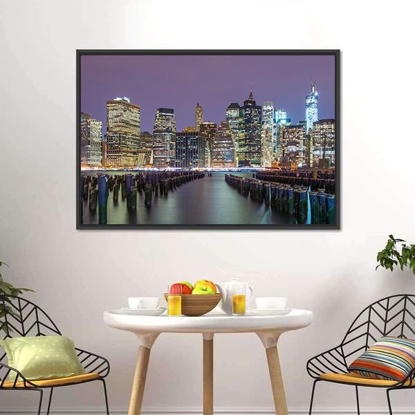Lower Manhattan Skyline Canvas Wall Art-3 Horizontal-Gallery Wrap-25" x 16"-Tiaracle