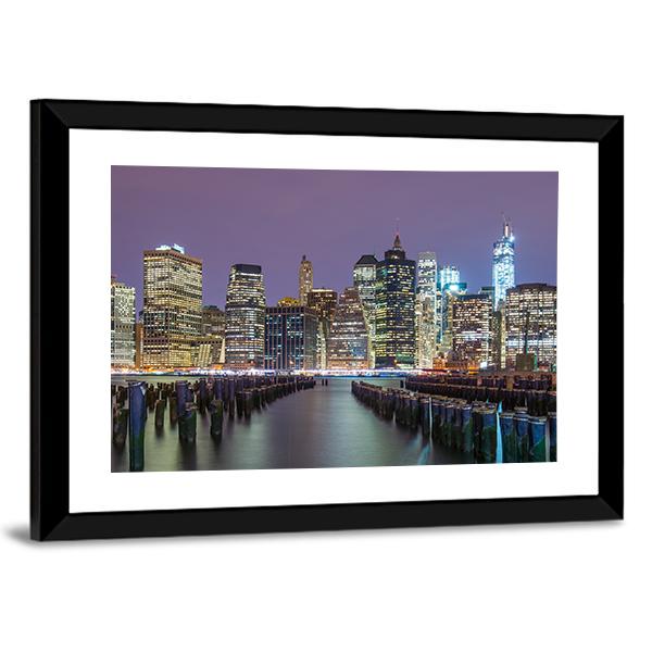 Lower Manhattan Skyline Canvas Wall Art-5 Horizontal-Gallery Wrap-22" x 12"-Tiaracle