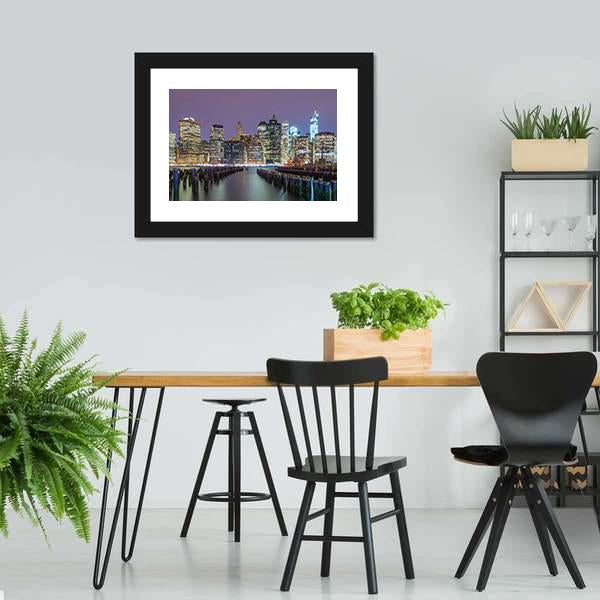 Lower Manhattan Skyline Canvas Wall Art-3 Horizontal-Gallery Wrap-25" x 16"-Tiaracle