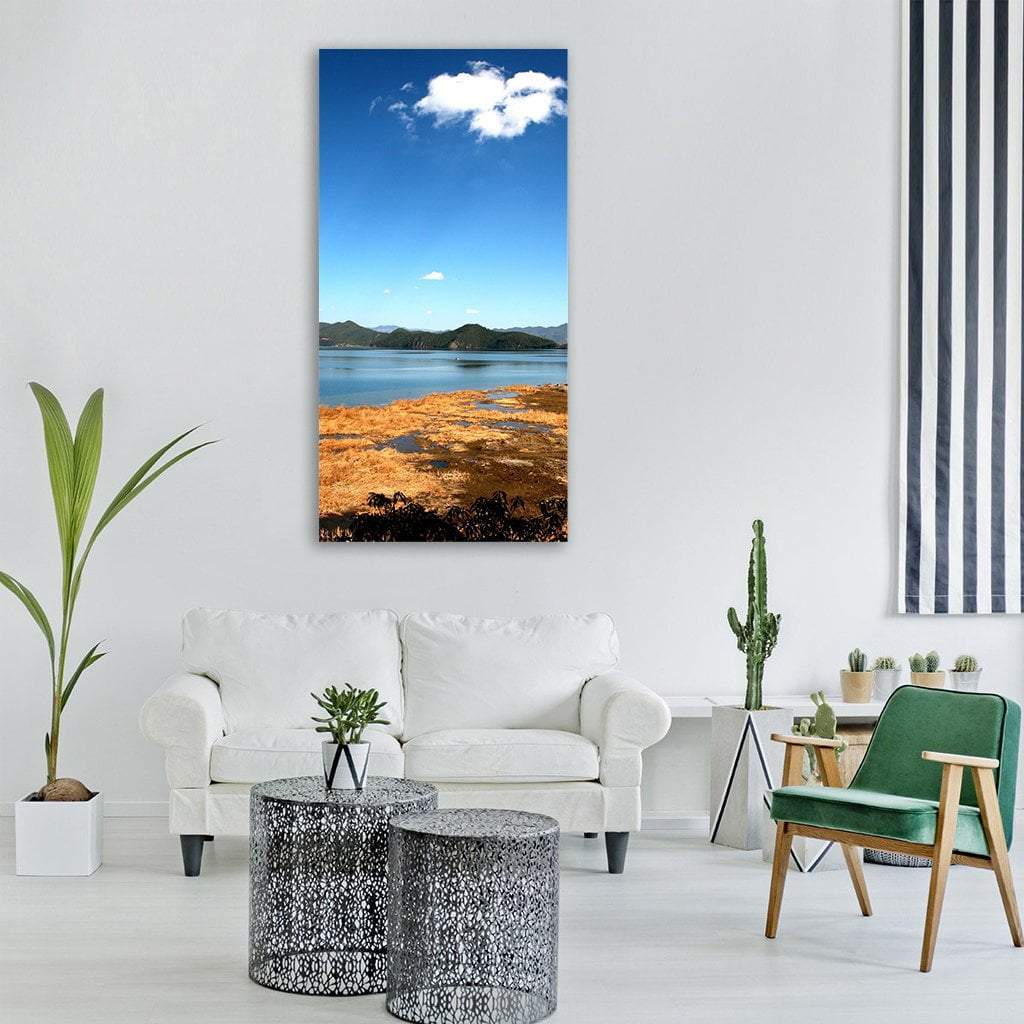 Lugu Lake In Autumn Vertical Canvas Wall Art-1 Vertical-Gallery Wrap-12" x 24"-Tiaracle