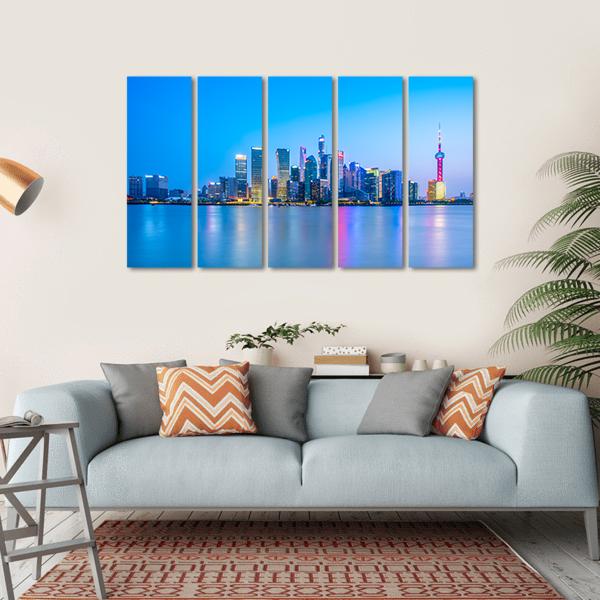 Lujiazui Skyline China Canvas Wall Art-5 Horizontal-Gallery Wrap-22" x 12"-Tiaracle