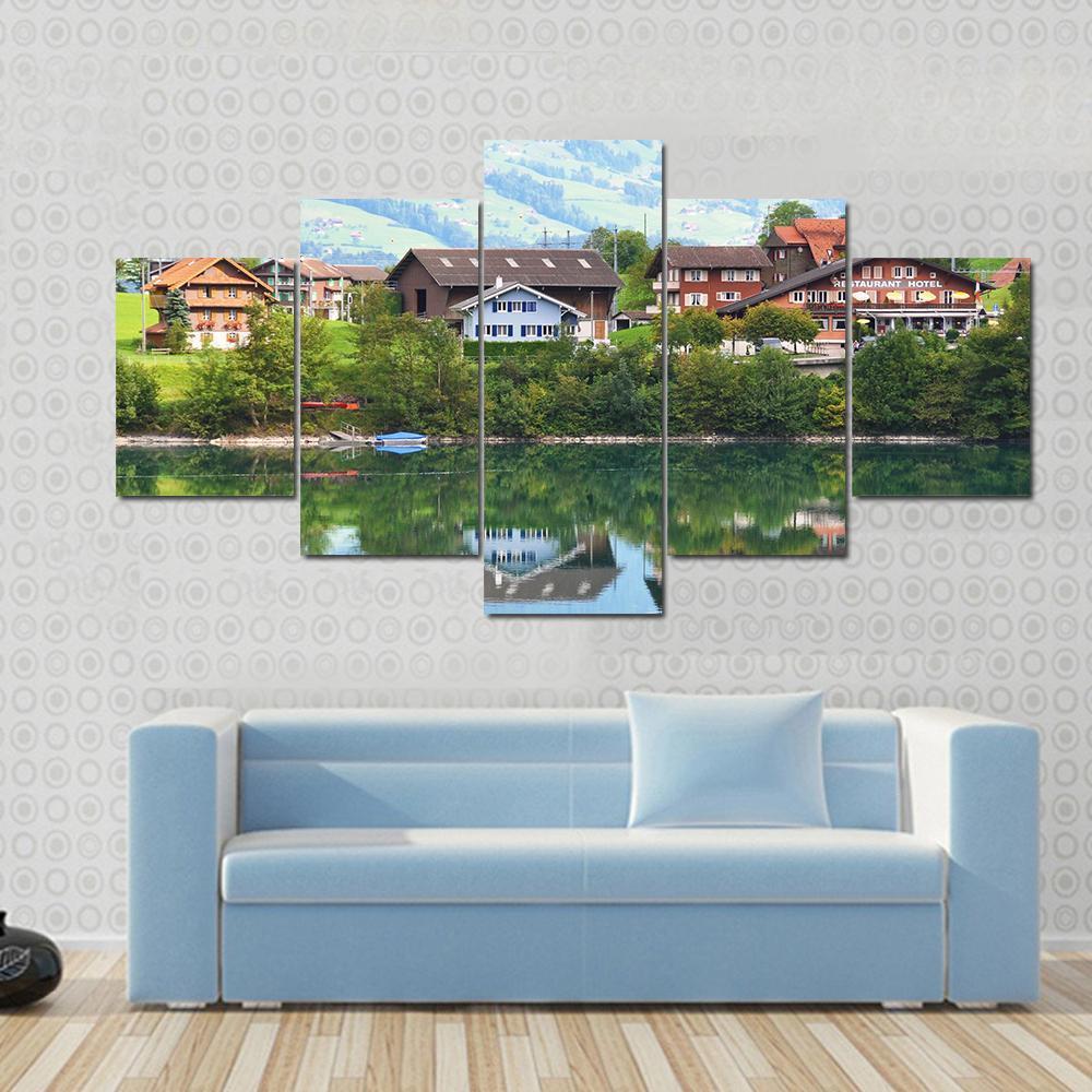 Lungerer Lake Switzerland Canvas Wall Art-5 Star-Gallery Wrap-62" x 32"-Tiaracle
