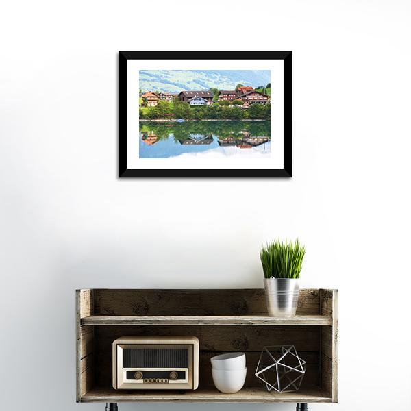 Lungerer Lake Switzerland Canvas Wall Art-1 Piece-Framed Print-20" x 16"-Tiaracle
